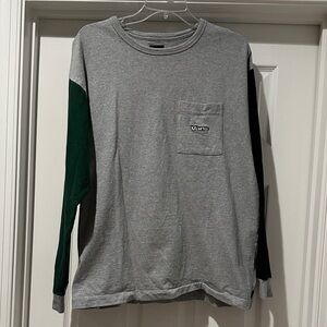 Vans Gray Long Sleeve Shirt with Black and Green Sleeves